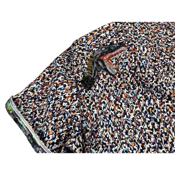 Robert Graham Dinosaur Collector Embroidered Shirt  Size L  Short Flip Sleeve - Picture 3 of 12